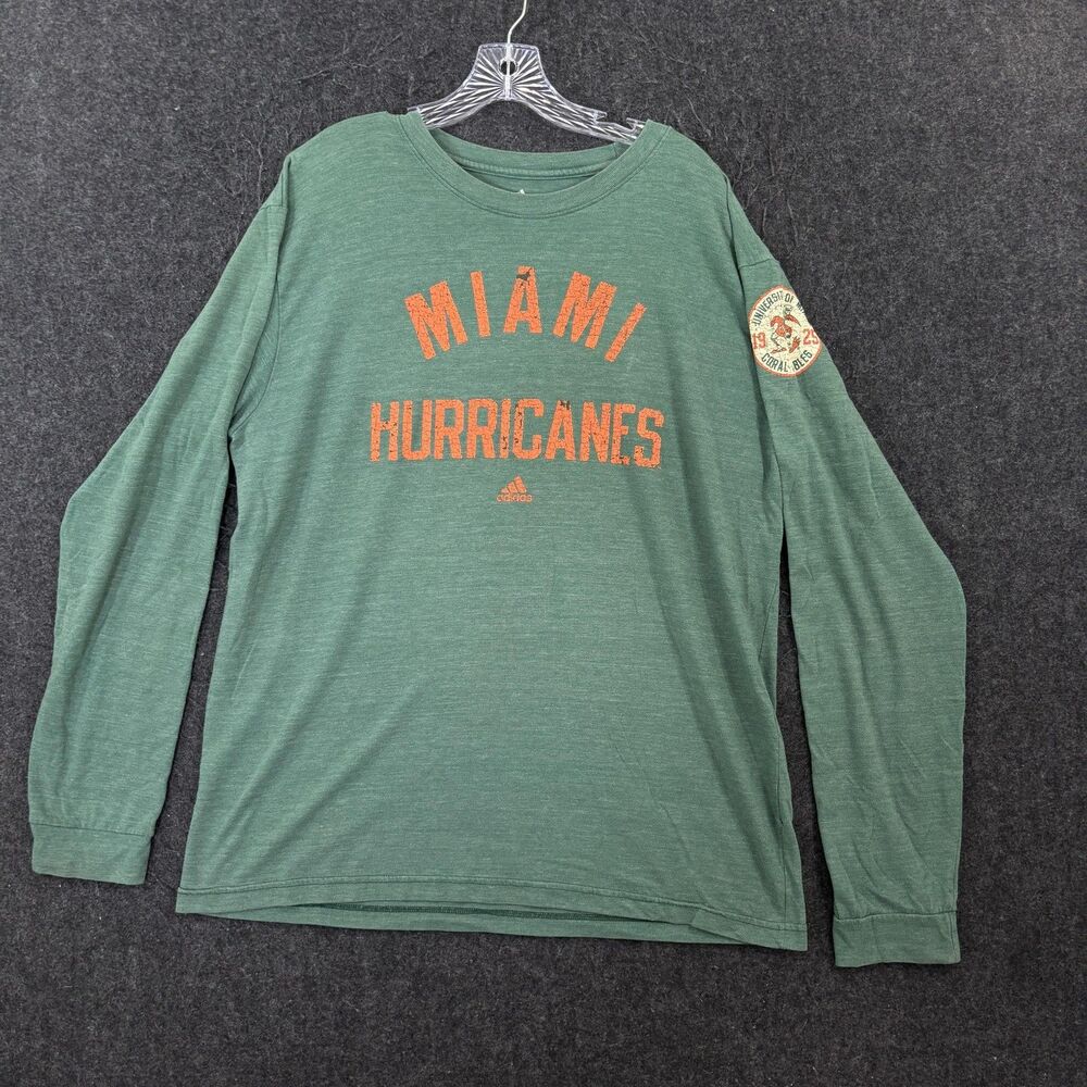 Miami Hurricanes Shirt Men's XXL Green Long Sleeve Adidas Football Graphic Tee
